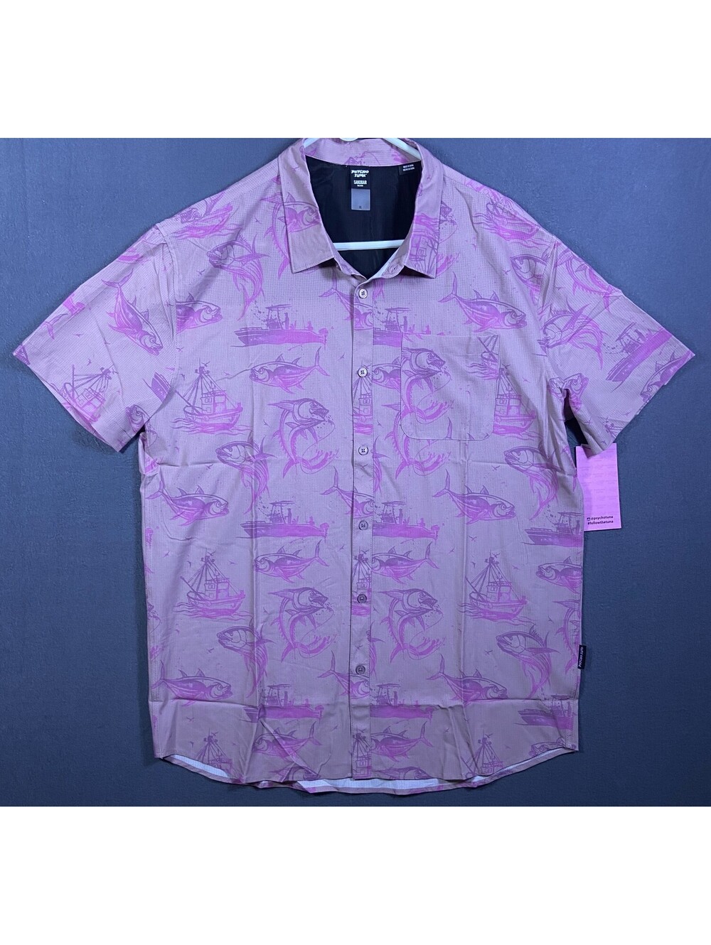 NEW Psycho Tuna Purple Fish Boats Sandbar Collection Men XL Vented Fishing Shirt